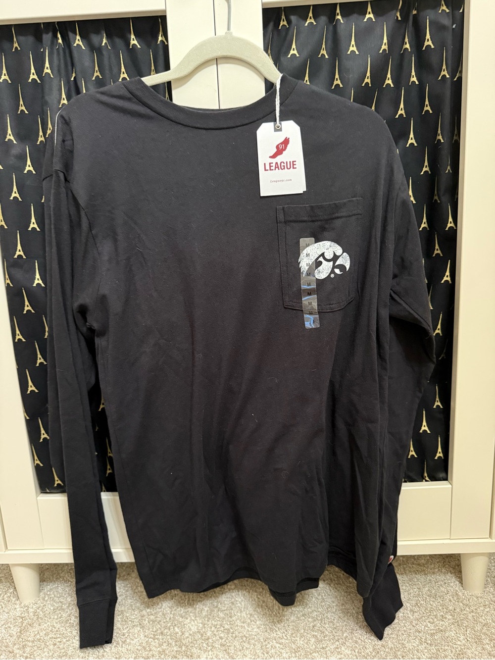 League Black Long-Sleeve Pocket Tee with Small Graphic